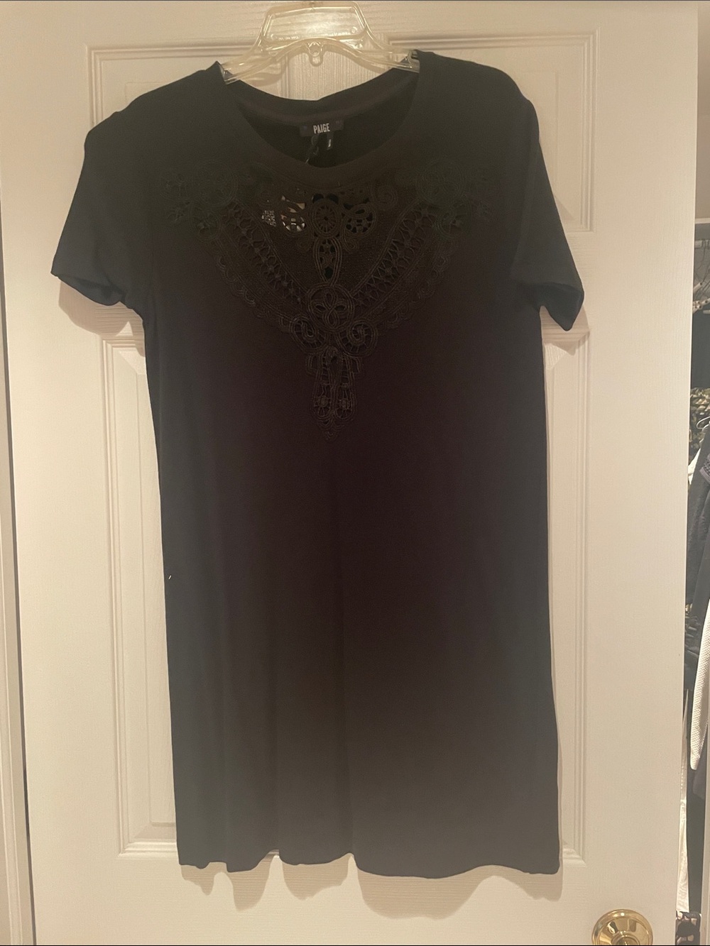 PAIGE Black Mini Dress with Crochet Yoke